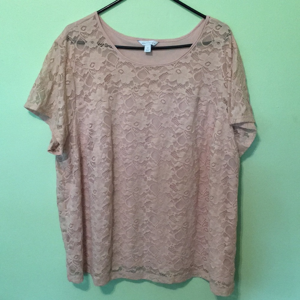 Boutique + Short Sleeve Lace Blouse